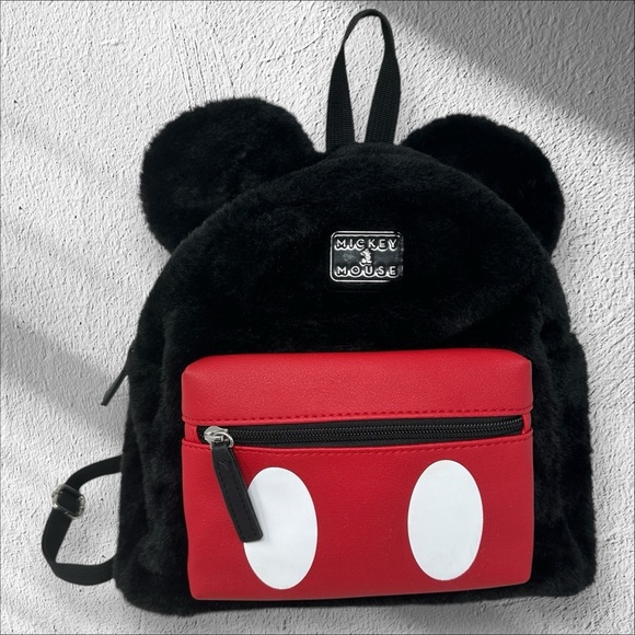 Mickey Mouse x Bioworld Disney‎ Soft Furry Backpack Bookbag with Mouse Ears GUC - Picture 1 of 16